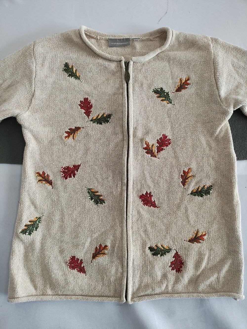 Fall Leaves Croft & Barrow Zip Up Embroidered Knit Sweater Sz M Halloween Autumn